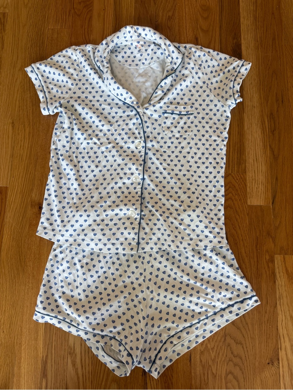 Roller Rabbit White Short-Sleeve Heart Print Pajama Set - Blue Hearts